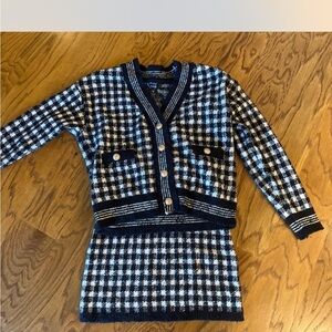 Black and White Checkered Cardigan and Skirt Set